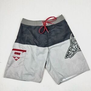 Crazy Shirts Shark Design Gray and Black Boys Swim Shorts/Trunks